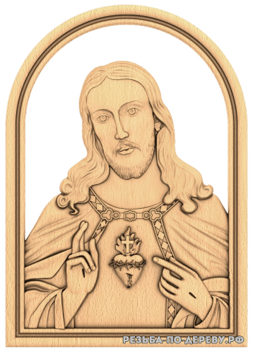 Резная икона Сердце Иисуса из дерева